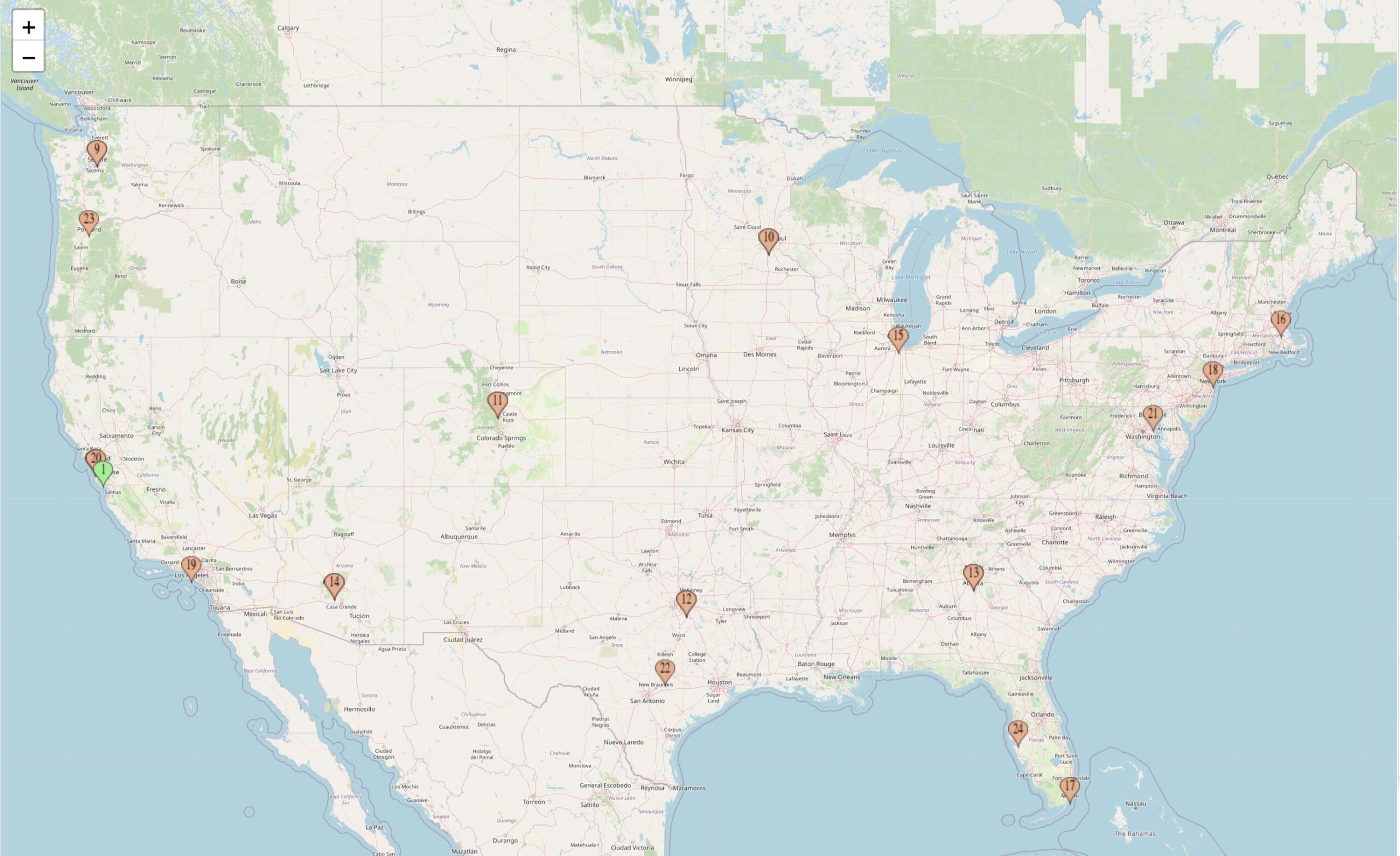ConstruSense active job locations across the United States